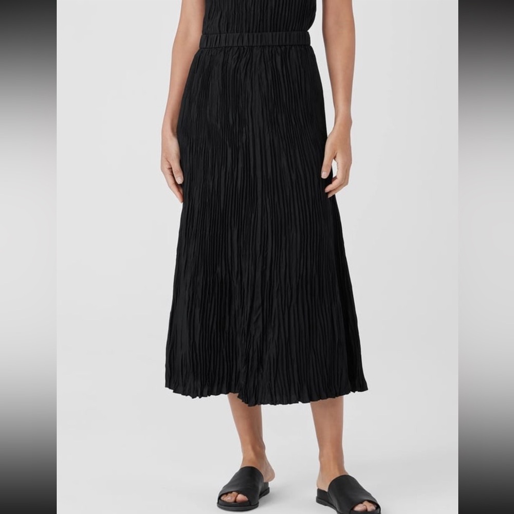 Eileen Fisher Black Pleated Midi Skirt